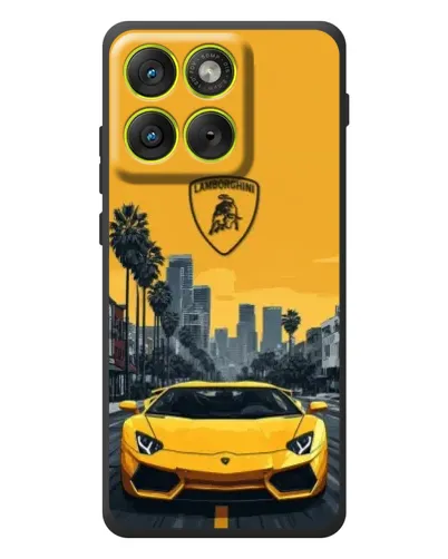 Чехол для Motorola Edge 70 с картинкой «Желтый Lamborghini город»