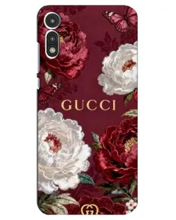Чехол для Motorola MOTO E 2020 с картинкой «Gucci — бордовые розы»