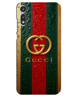Чехол для Motorola MOTO E 2020 с картинкой «Gucci — фирменная полоса и золото»