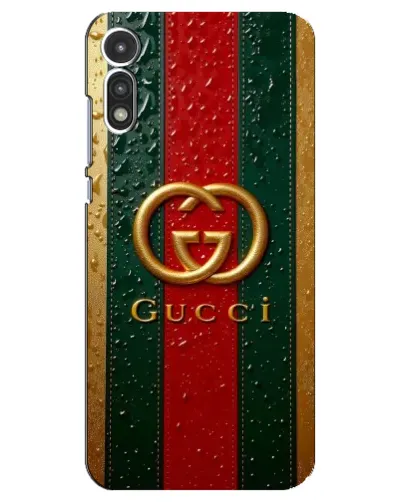 Чехол для Motorola MOTO E 2020 с картинкой «Gucci — фирменная полоса и золото» Чехол для Motorola MOTO E 2020 с картинкой «Gucci — фирменная полоса и золото»
