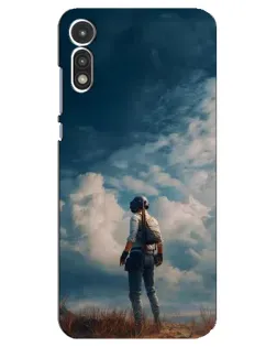 Чехол для Motorola MOTO E 2020 с картинкой «Герой PUBG на скале»