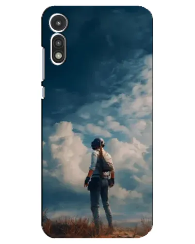 Чехол для Motorola MOTO E 2020 с картинкой «Герой PUBG на скале»