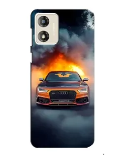 Чехол для Motorola MOTO E13 с картинкой «Audi в огненном дыму»