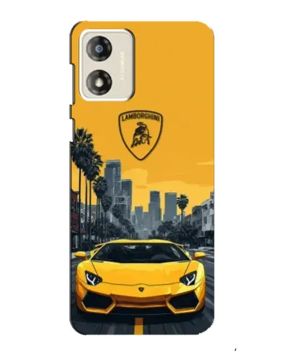 Чехол для Motorola MOTO E13 с картинкой «Желтый Lamborghini город»
