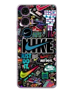 Чехол для Motorola Moto E14 с картинкой «Яркий коллаж Nike»