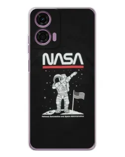Чехол для Motorola Moto E14 с картинкой «NASA — шагаем по Луне»