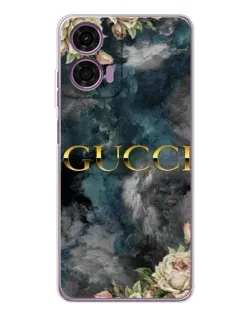 Чехол для Motorola Moto E14 с картинкой «Абстрактные цветы Gucci»