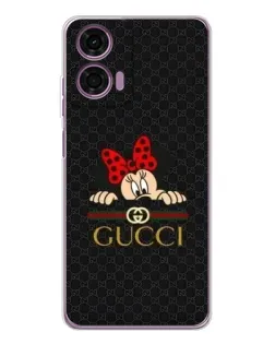 Чехол для Motorola Moto E14 с картинкой «Минни Маус Gucci — черный»