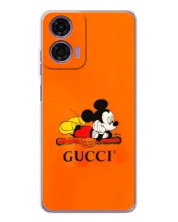Чехол для Motorola Moto E14 с картинкой «Микки Маус Gucci — оранж»