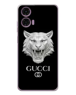 Чехол для Motorola Moto E14 с картинкой «Gucci — серебряный лев»