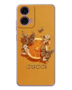 Чехол для Motorola Moto E14 с картинкой «Gucci — золотые бабочки»