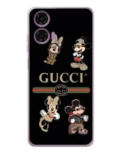 Чехол для Motorola Moto E14 с картинкой «Gucci — герои Disney и монограмма»