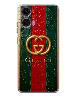 Чехол для Motorola Moto E14 с картинкой «Gucci — фирменная полоса и золото»
