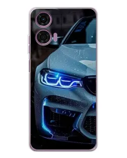 Чехол для Motorola Moto E14 с картинкой «Взгляд BMW с синими фарами»