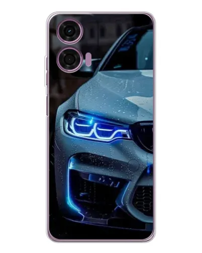 Чехол для Motorola Moto E14 с картинкой «Взгляд BMW с синими фарами»