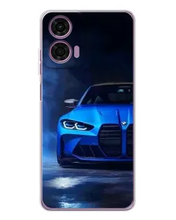 Чехол для Motorola Moto E14 с картинкой «Голубая BMW M4»