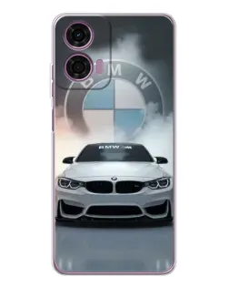 Чехол для Motorola Moto E14 с картинкой «BMW в белом дыму»