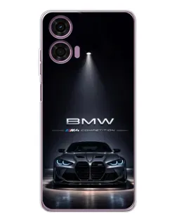 Чехол для Motorola Moto E14 с картинкой «BMW сквозь ночной город»