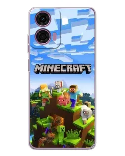 Чехол для Motorola Moto E14 с картинкой «Minecraft классический мир»