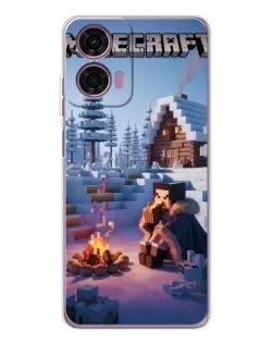 Чехол для Motorola Moto E14 с картинкой «Зимний Minecraft»