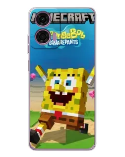 Чохол для Motorola Moto E14 з картинкою «Губка Боб Minecraft»