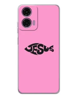 Чехол для Motorola Moto E14 с картинкой «Розовый символ  Jesus»