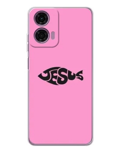 Чехол для Motorola Moto E14 с картинкой «Розовый символ  Jesus»