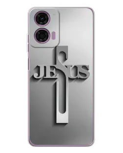 Чехол для Motorola Moto E14 с картинкой «Металлический крест Jesus»