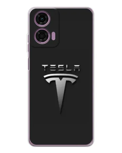 Чехол для Motorola Moto E14 с картинкой «Стальной логотип Tesla»