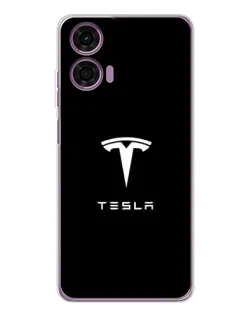 Чехол для Motorola Moto E14 с картинкой «Tesla White Logo»