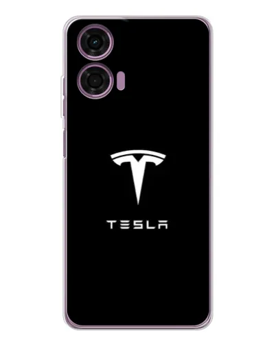 Чехол для Motorola Moto E14 с картинкой «Tesla White Logo»