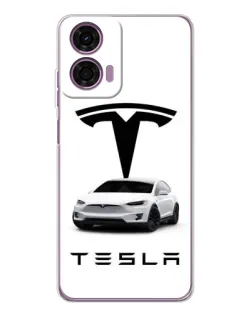 Чехол для Motorola Moto E14 с картинкой «Tesla White Style»