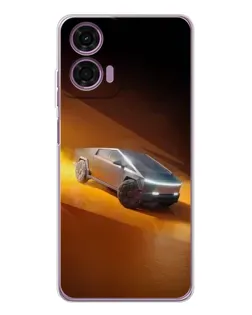 Чехол для Motorola Moto E14 с картинкой «Cybertruck в пустыне»