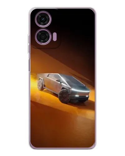 Чехол для Motorola Moto E14 с картинкой «Cybertruck в пустыне»