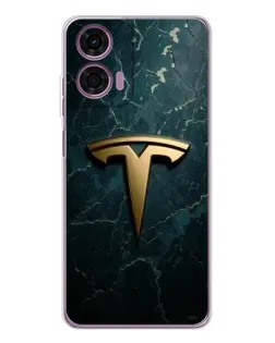 Чехол для Motorola Moto E14 с картинкой «Мраморная Tesla Gold»