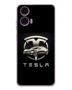 Чехол для Motorola Moto E14 с картинкой «Tesla — серебристое авто»