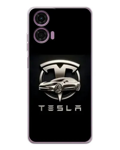 Чехол для Motorola Moto E14 с картинкой «Tesla — серебристое авто»