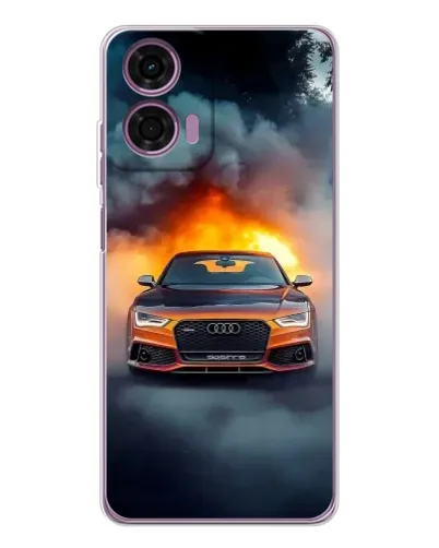 Чехол для Motorola Moto E14 с картинкой «Audi в огненном дыму» Чехол для Motorola Moto E14 с картинкой «Audi в огненном дыму»
