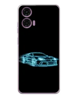 Чехол для Motorola Moto E14 с картинкой «Неоновый контур Lamborghini»