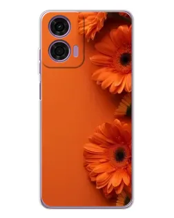 Чехол для Motorola Moto E14 с картинкой «Оранжевые герберы»