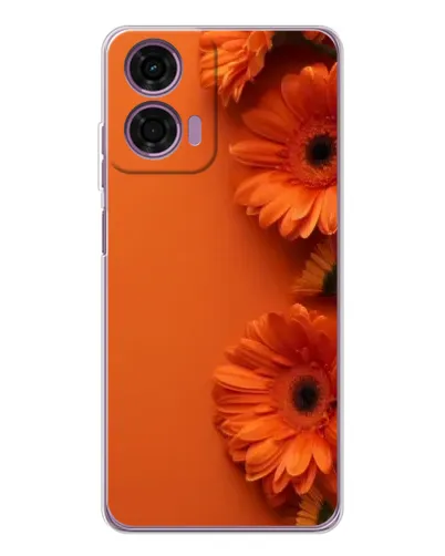 Чехол для Motorola Moto E14 с картинкой «Оранжевые герберы»
