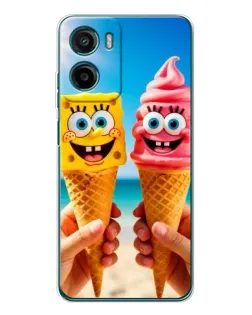 Чехол для Motorola Moto E15 с картинкой «Спанч Боб мороженое»