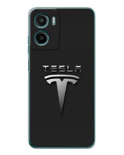Чехол для Motorola Moto E15 с картинкой «Стальной логотип Tesla»