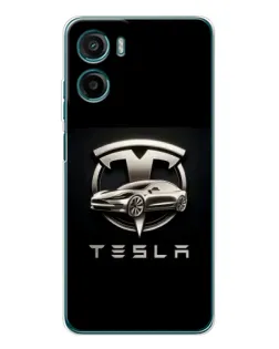 Чехол для Motorola Moto E15 с картинкой «Tesla — серебристое авто»