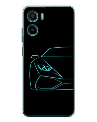 Чехол для Motorola Moto E15 с картинкой «Голубой силуэт Lamborghini»