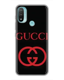 Чехол для Motorola MOTO E20 с картинкой «Gucci — красный логотип»