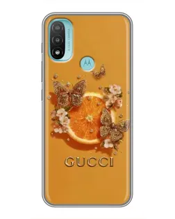 Чехол для Motorola MOTO E20 с картинкой «Gucci — золотые бабочки»