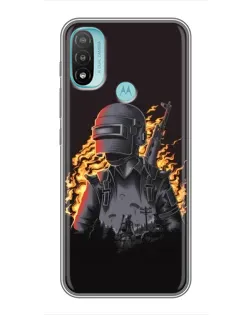 Чехол для Motorola MOTO E20 с картинкой «PUBG — огненный силуэт»