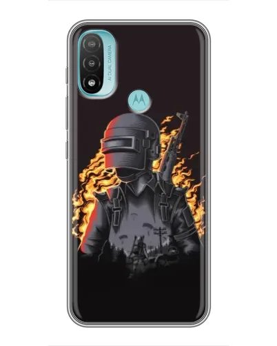 Чехол для Motorola MOTO E20 с картинкой «PUBG — огненный силуэт»