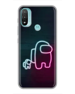 Чехол для Motorola MOTO E20 с картинкой «Among Us неон-арт»